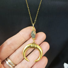 Load image into Gallery viewer, Luna Crescent Drop Necklace - Pyrite
