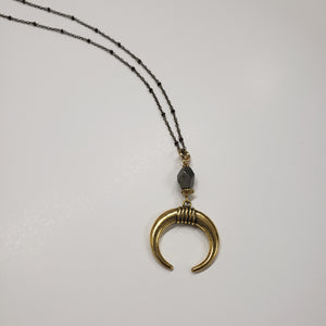 Luna Crescent Drop Necklace - Pyrite