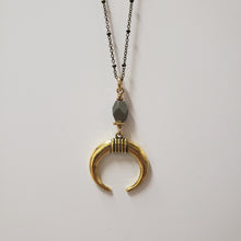 Load image into Gallery viewer, Luna Crescent Drop Necklace - Pyrite
