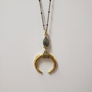 Luna Crescent Drop Necklace - Pyrite