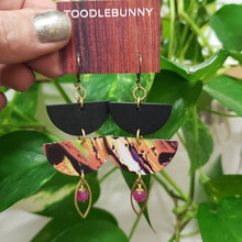 Load image into Gallery viewer, Abstract Tropical Fruit Tin Drop Earrings - Fushia
