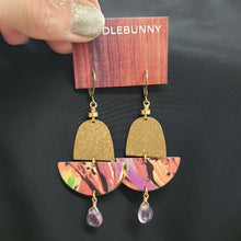 Load image into Gallery viewer, Abstract Tropical Fruit Tin Drop Earrings - Amethyst
