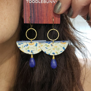 Floral Tin Drop Earrings - Royal Blue