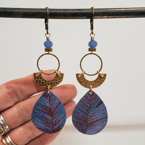 Geometric Tropical Leaf Drop Earrings - Blue Crystal