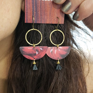 Abstract Tropical Fruit Tin Drop Earrings - Red Black