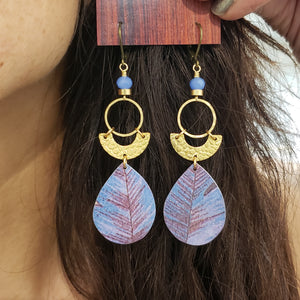 Geometric Tropical Leaf Drop Earrings - Blue Crystal