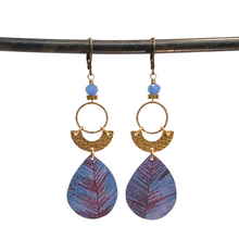 Load image into Gallery viewer, Geometric Tropical Leaf Drop Earrings - Blue Crystal
