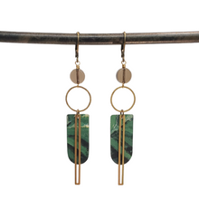 Load image into Gallery viewer, Abstract Leaves Geometric Tin Dangle Earrings - Smoky Quartz
