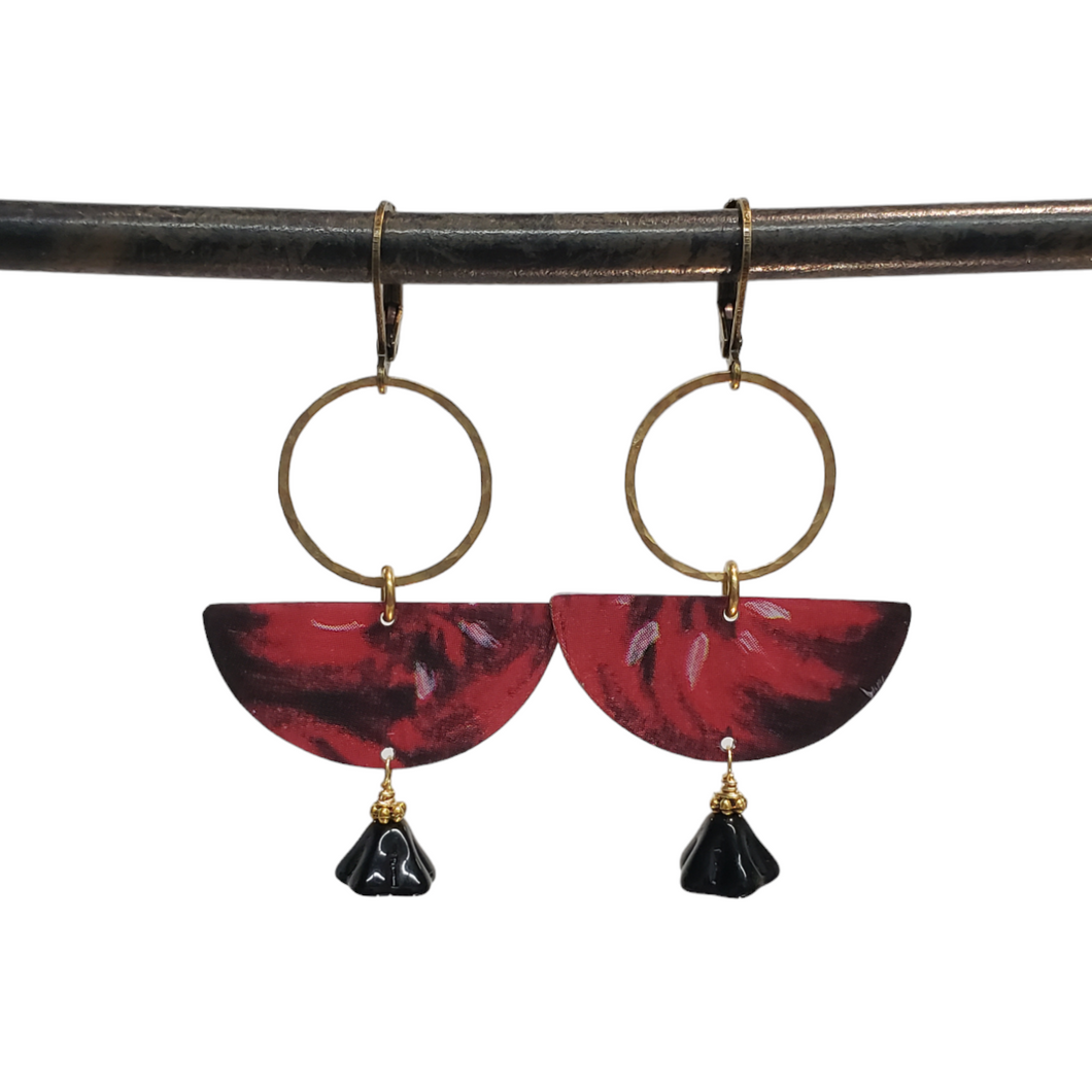 Abstract Tropical Fruit Tin Drop Earrings - Red Black