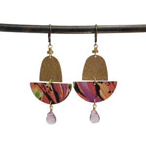 Abstract Tropical Fruit Tin Drop Earrings - Amethyst