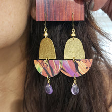 Load image into Gallery viewer, Abstract Tropical Fruit Tin Drop Earrings - Amethyst
