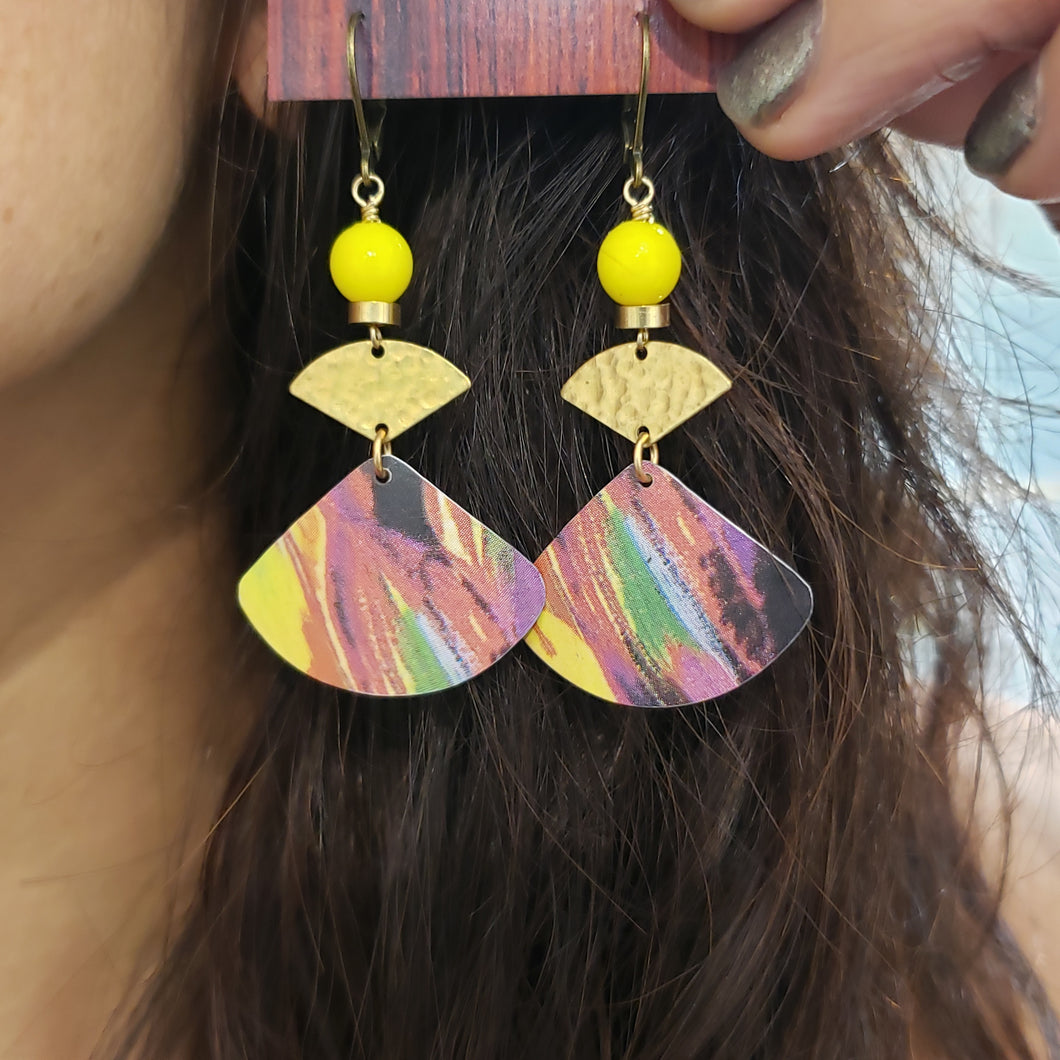 Abstract Tropical Fruit Tin Drop Earrings - Yellow