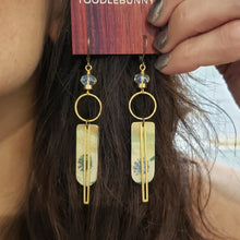 Load image into Gallery viewer, Leaf Frond Geometric Tin Dangle Earrings - Pineapple Quartz
