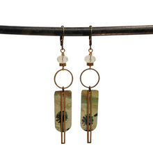 Load image into Gallery viewer, Leaf Frond Geometric Tin Dangle Earrings - Pineapple Quartz
