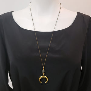 Luna Crescent Drop Necklace - Pyrite