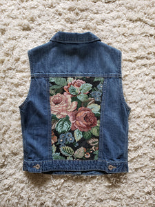 Reworked Denim Vest - Floral Garden