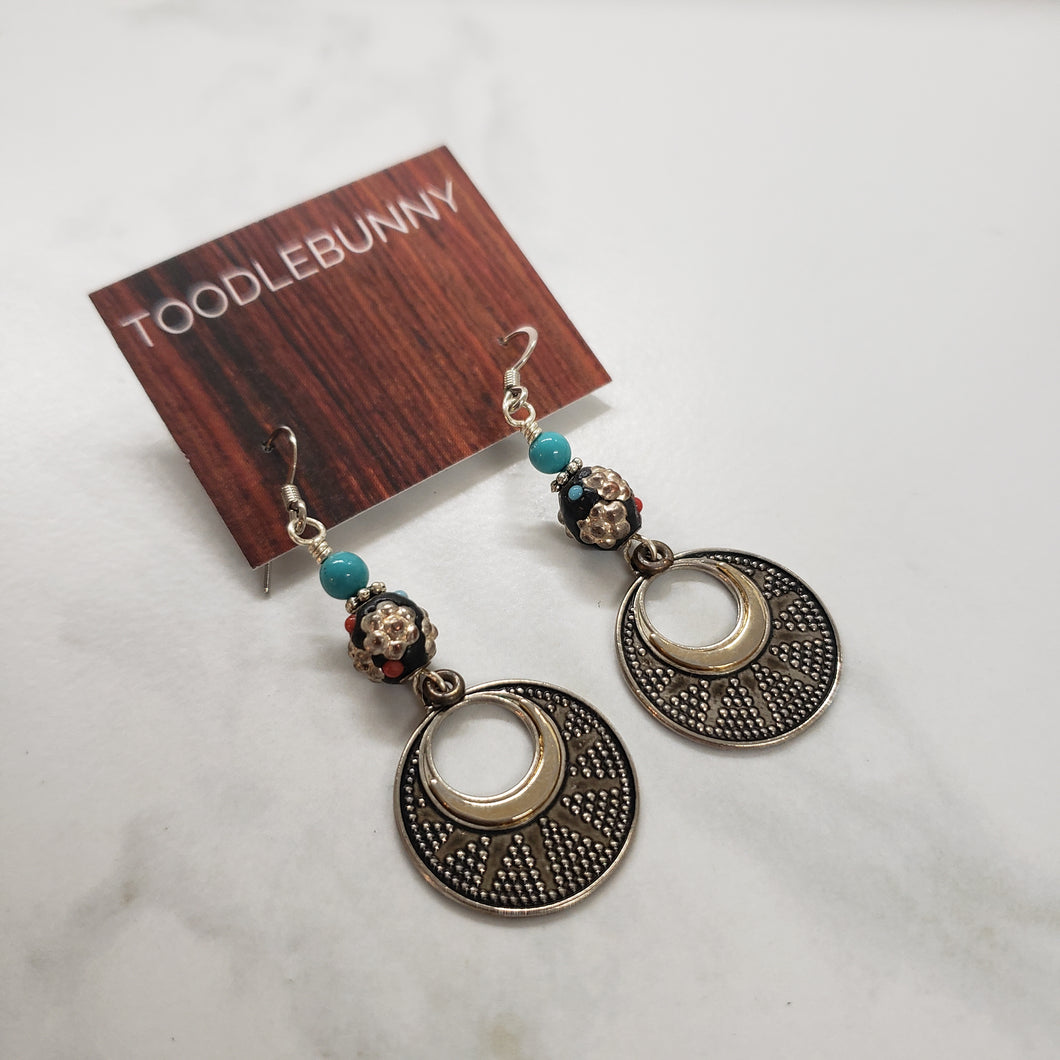 Boho Indian Hoop Drop Earrings Turquoise