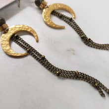 Load image into Gallery viewer, Crescent Moon Duster Earrings - Pyrite
