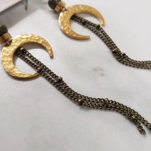 Crescent Moon Duster Earrings - Pyrite