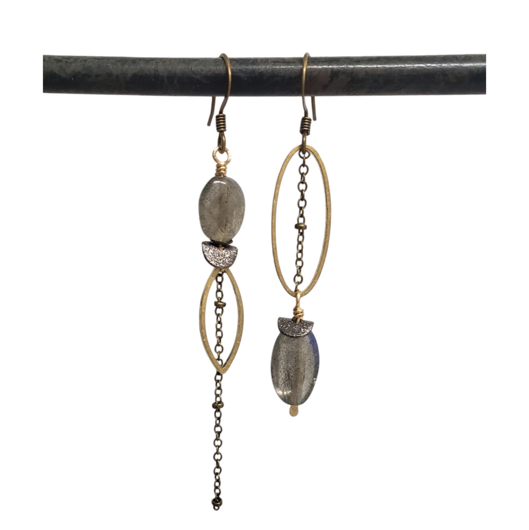 Asymmetric Smooth Labradorite Stone Drop Earrings