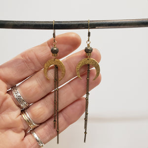 Crescent Moon Duster Earrings - Pyrite