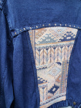 Load image into Gallery viewer, Reworked Denim Jacket - 90s Studded Pastel Aztec
