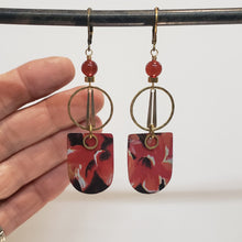 Load image into Gallery viewer, Geometric Tropical Leaf Tin Earrings - Carnelian
