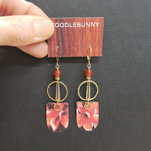 Load image into Gallery viewer, Geometric Tropical Leaf Tin Earrings - Carnelian
