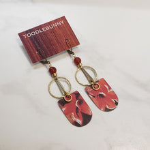 Load image into Gallery viewer, Geometric Tropical Leaf Tin Earrings - Carnelian
