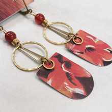 Load image into Gallery viewer, Geometric Tropical Leaf Tin Earrings - Carnelian
