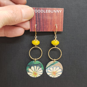 Floral Tin Dangle Earrings -  Olive Jade