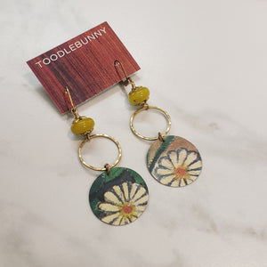 Floral Tin Dangle Earrings -  Olive Jade