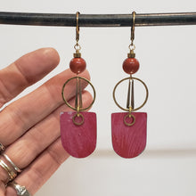 Load image into Gallery viewer, Geometric Tropical Leaf Tin Earrings - Red Jasper
