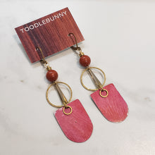 Load image into Gallery viewer, Geometric Tropical Leaf Tin Earrings - Red Jasper
