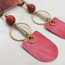 Load image into Gallery viewer, Geometric Tropical Leaf Tin Earrings - Red Jasper
