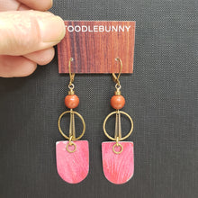 Load image into Gallery viewer, Geometric Tropical Leaf Tin Earrings - Red Jasper
