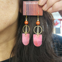 Load image into Gallery viewer, Geometric Tropical Leaf Tin Earrings - Red Jasper
