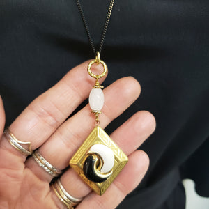 Vintage Diamond Locket Necklace - yinyang moon