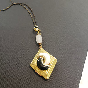 Vintage Diamond Locket Necklace - yinyang moon