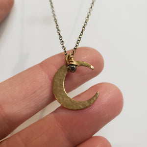 Crescent Moon and Star Necklace - Pyrite