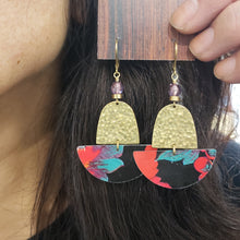 Load image into Gallery viewer, Curacao Red Floral Domed Tin Drop Earrings - Purple
