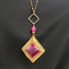 Load image into Gallery viewer, Vintage Diamond Locket - Fushia Pink Enamel
