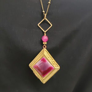 Vintage Diamond Locket - Fushia Pink Enamel