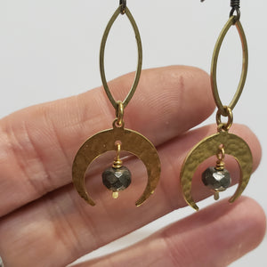 Crescent Moon Marquis Link Drop Earrings - Pyrite