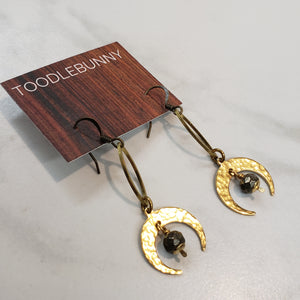 Crescent Moon Marquis Link Drop Earrings - Pyrite