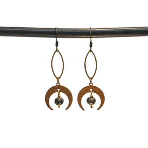 Crescent Moon Marquis Link Drop Earrings - Pyrite