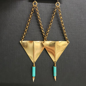 Geometric Triangle Point Drop Earrings - Red Jasper