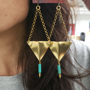 Geometric Triangle Point Drop Earrings - Red Jasper