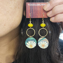 Load image into Gallery viewer, Floral Tin Dangle Earrings -  Olive Jade
