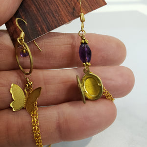 Asymmetric Butterfly Locket Earrings - Amethyst